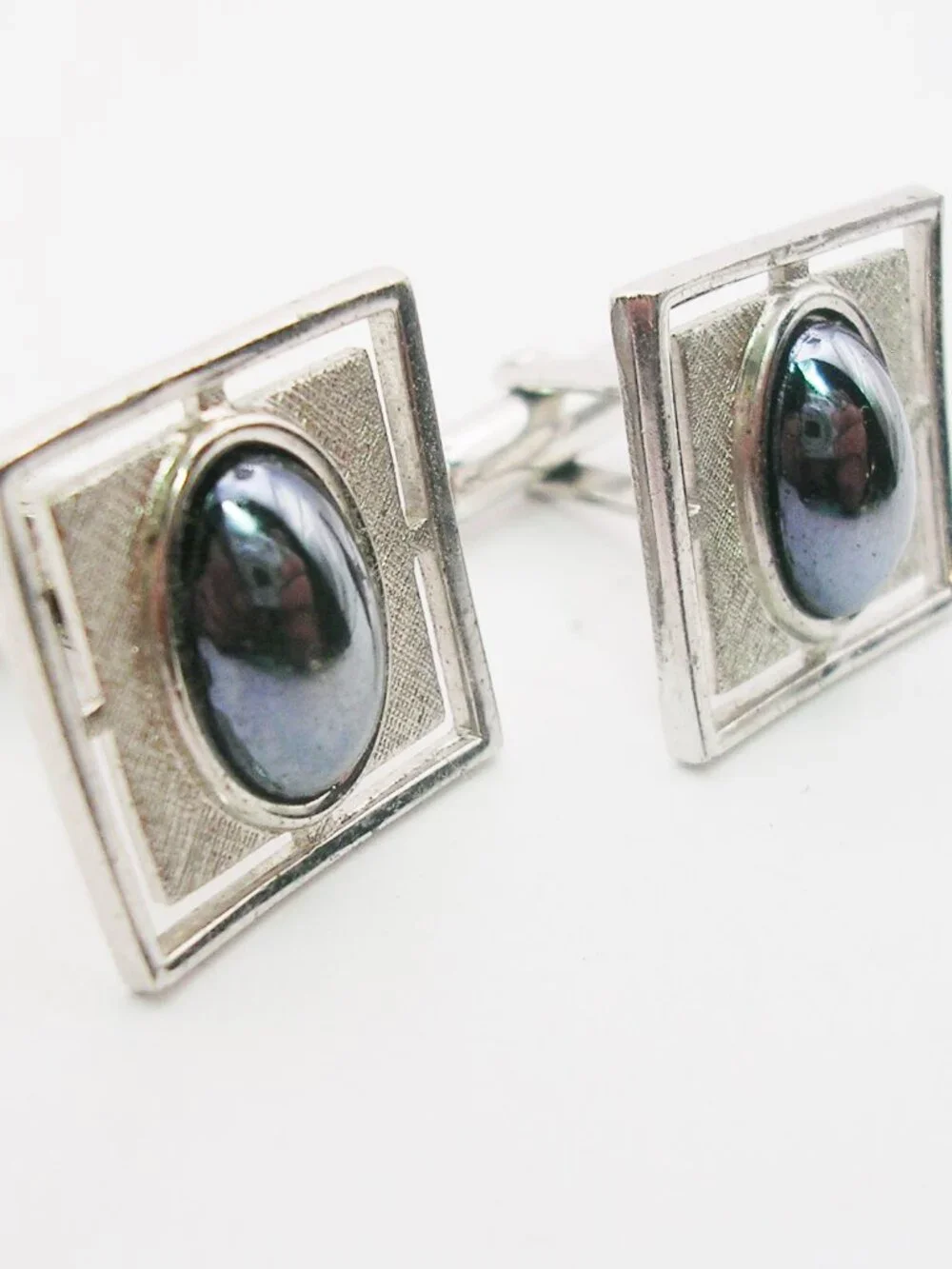 Vintage Cufflinks Hematite Stone classic silver tone Men's Formal Suit Accessory